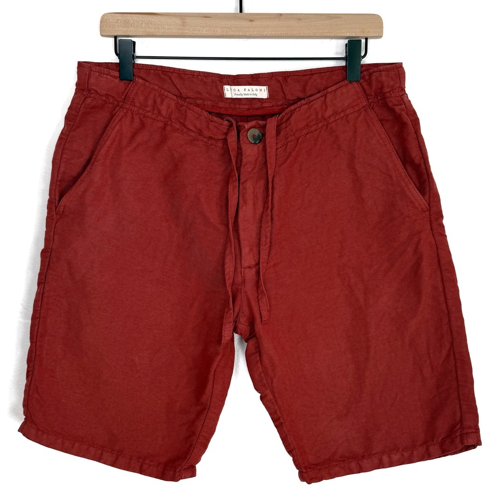 Luca Faloni Mens 30/Small‎ Red Linen Blend Drawstring Waist Shorts Made in Italy